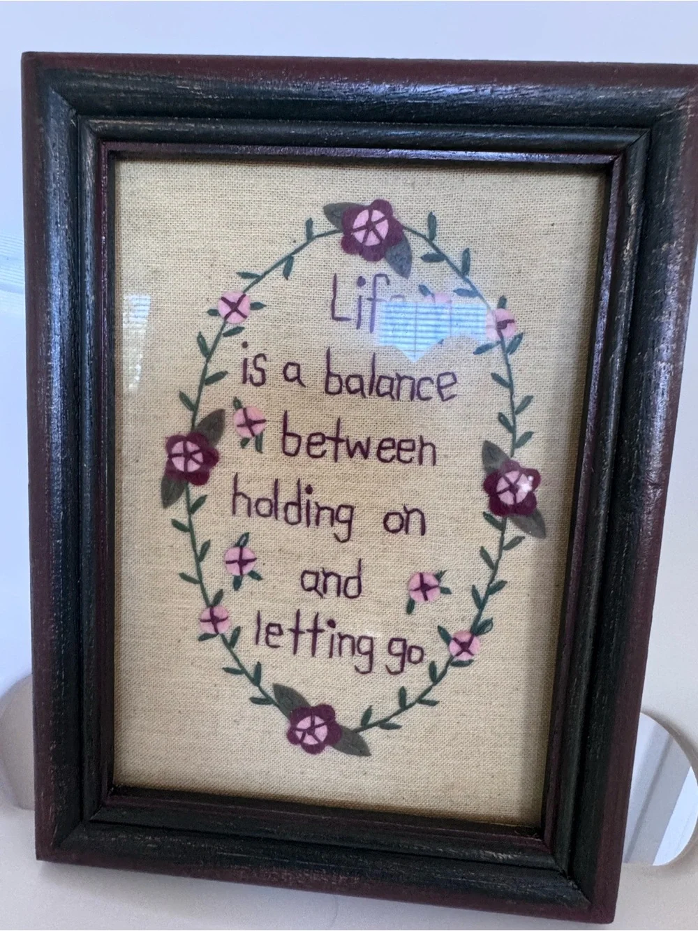 Life Quote Primitive Framed Stitchery Farmhouse Cottagecore Folk Art Wall Decor